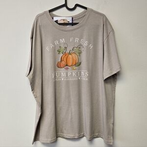 State of Mine Fall Farm Fresh Pumpkins Harvest Short Sleeve Tee Tan XXL